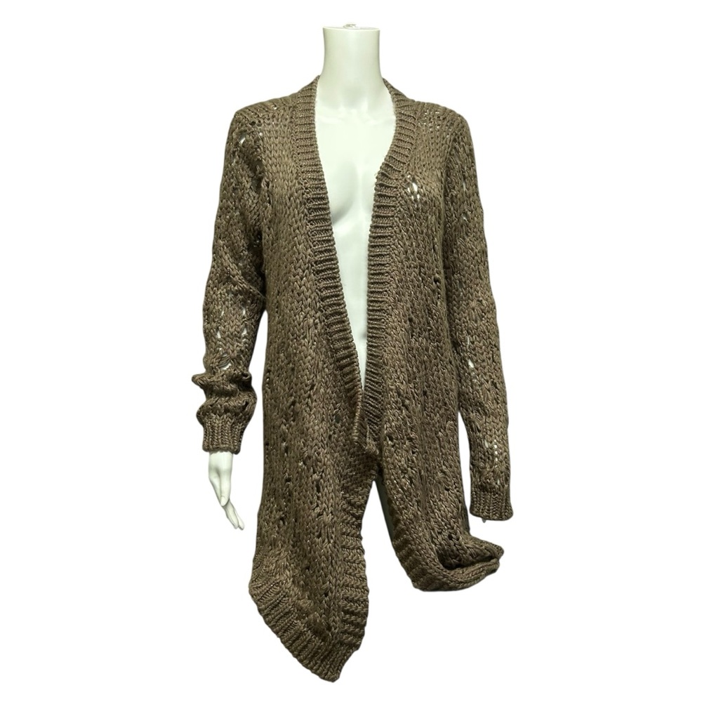 Bobeau Brown Metallic Loose Knit Open Front Long Line Cardigan Size M